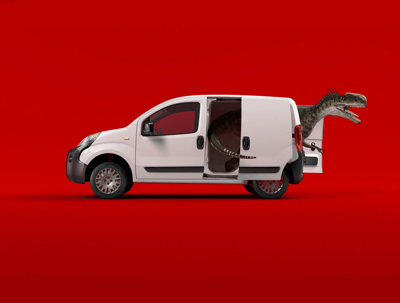 CGI 3D van and dino